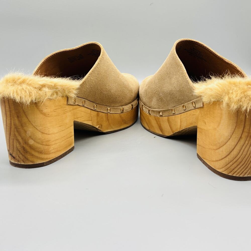 Steve Madden Shoes Womens 9 Beige Suede Brooklyn Platform faux fur Lined Clogs - Picture 6 of 11